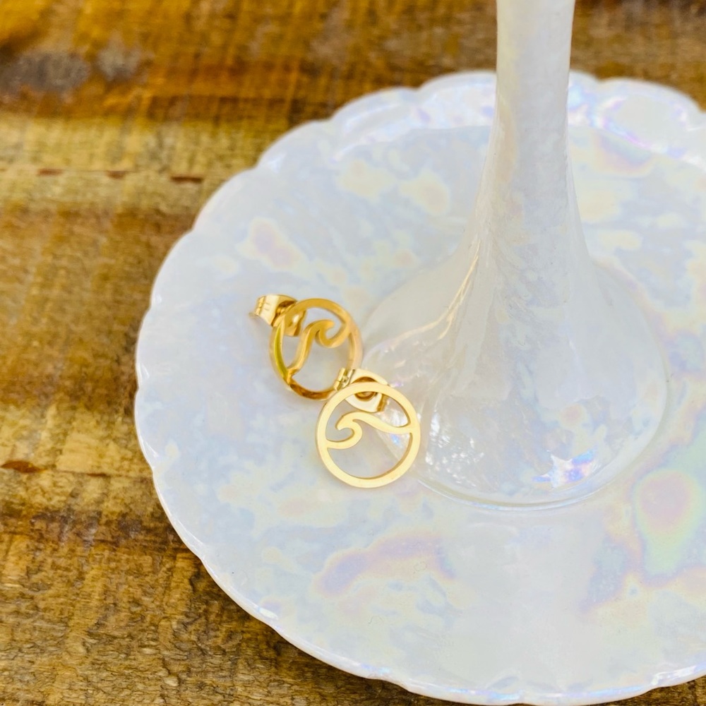 Beach Wave Stainless Steel Post Earrings NEW
